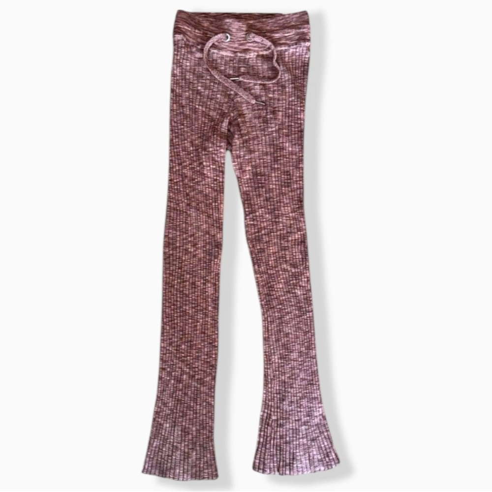 Athleta Revolve Pants Stretchy Knit Flare Leg Ribbed Pink Spacedye Pull-On XXS